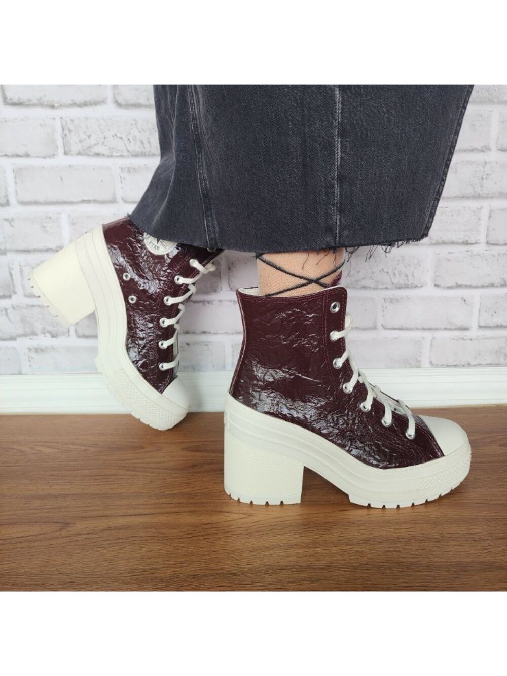 ⭐Converse Chuck 70 De Luxe Heel Crinkle Sz 8 Womens Boots Shoes Burgundy A13387C - Picture 2 of 11